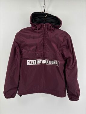 Obey Burgundy Fleece Lined Windbreaker Jacket